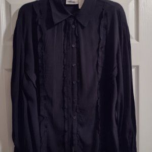 Kathie Lee, Long Sleeves, Black Blouse w/Ruffles Front, Size-XL